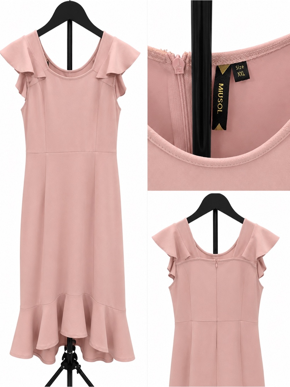 Miusol Blush Pink Flutter Sleeve Ruffle-Hem Dress
